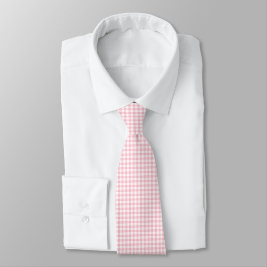 Roze en Wit Medium Size Gingham Checks Stropdas (Gebonden)