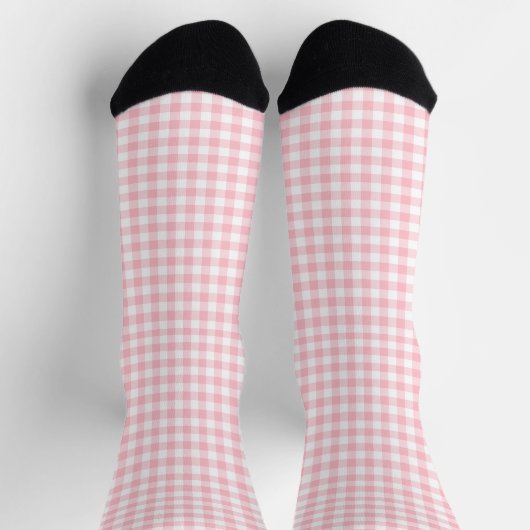 Roze en Wit Medium Size Gingham Controleert Sokken (Top)