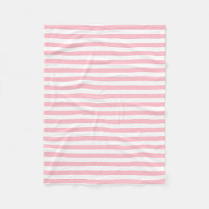 Roze en Wit Medium Size Horizontale Stripes Fleece Deken