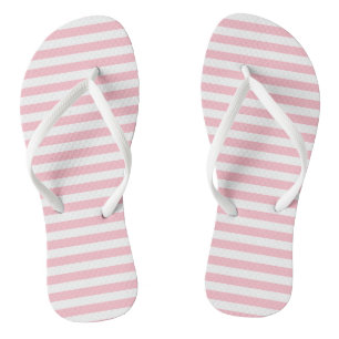 Roze en Wit Medium Size Horizontale Stripes Teenslippers
