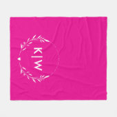 Roze en Wit | Modern Initialen Monogram Fleece Deken (Voorkant (Horizontaal))