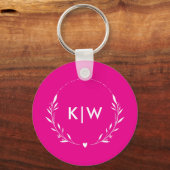 Roze en Wit | Modern Initialen Monogram Sleutelhanger (Voorkant)