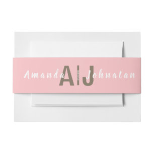 Roze en Wit Modern Monogram Bruiloft Uitnodigingen Wikkel