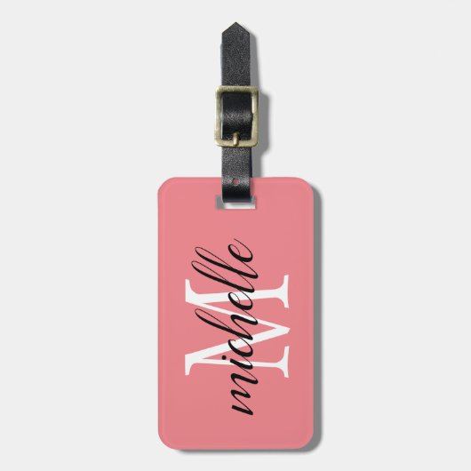 Roze en wit | Modern Monogram Custom Bagagelabel (Voorkant verticaal)