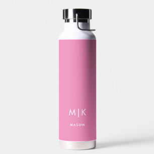 Roze en wit Modern monogram Waterfles