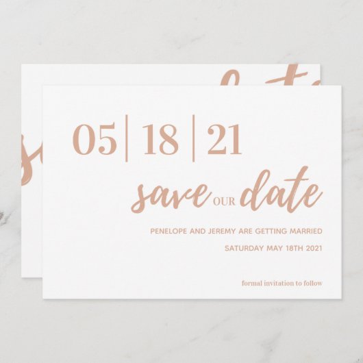 roze en wit modern script opslaan datum save the date (Voorkant / Achterkant)