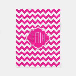Roze en wit Monogram Chevron Patroon 2 Fleece Deken