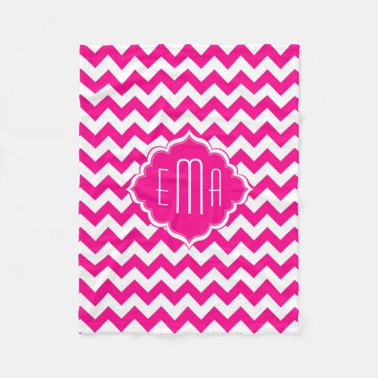 Roze en wit Monogram Chevron Patroon 2 Fleece Deken (Voorkant)