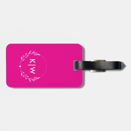 Roze en wit | Monogram moderne Initialen Bagagelabel (Achterkant horizontaal)