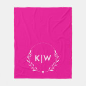 Roze en wit | Monogram moderne Initialen Fleece Deken (Voorkant)