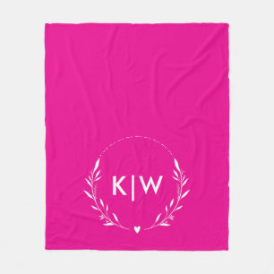 Roze en wit   Monogram moderne Initialen Fleece Deken
