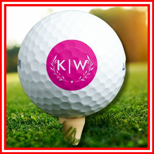 Roze en wit | Monogram moderne Initialen Golfballen