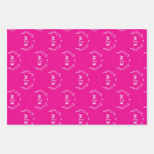 Roze en wit | Monogram moderne Initialen Inpakpapier Vel (Voorkant 3)