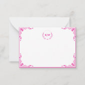 Roze en wit | Monogram moderne Initialen Notitiekaartje (Voorkant)