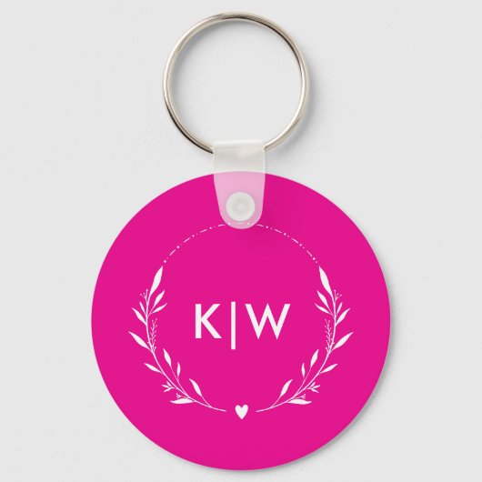 Roze en wit | Monogram moderne Initialen Sleutelhanger (Voorkant)
