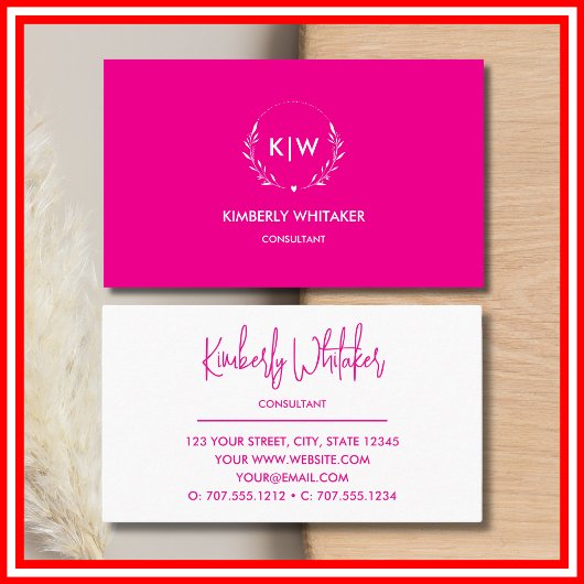 Roze en wit | Monogram moderne Initialen Visitekaartje