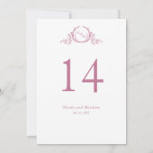 Roze en Wit Monogram Trouwtafel Nummer (Achterkant)