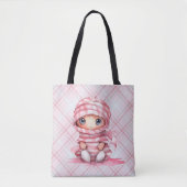 Roze en Wit Mummy Roze Plaid Halloween Draagtas (Voorkant)
