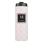 Roze en wit patroon met zwart monogram thermosbeker (Voorkant)