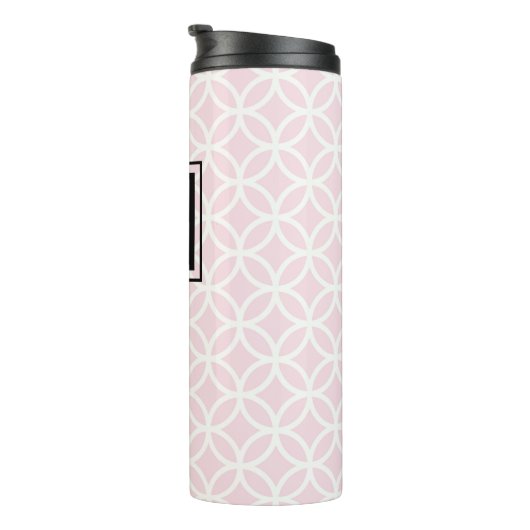 Roze en wit patroon met zwart monogram thermosbeker (Geroteerd rechts)