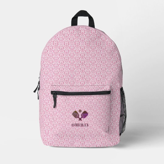 Roze en Wit Patroon Modern Monogram Pickleball Bedrukte Rugzak (Voorkant)