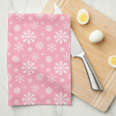 Roze en wit patroon van wintersneeuwvlokken theedoek (Quarter Fold)