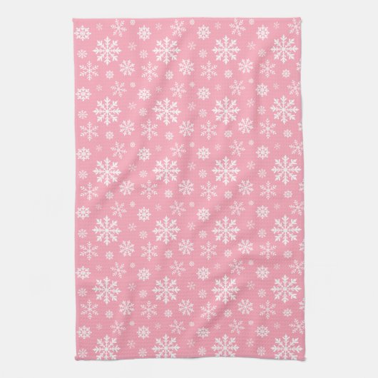Roze en wit patroon van wintersneeuwvlokken theedoek (Verticaal)