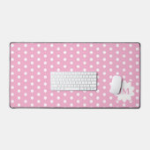 Roze en Wit Polka Dot Monogram Bureaumat (Keyboard & Muis)