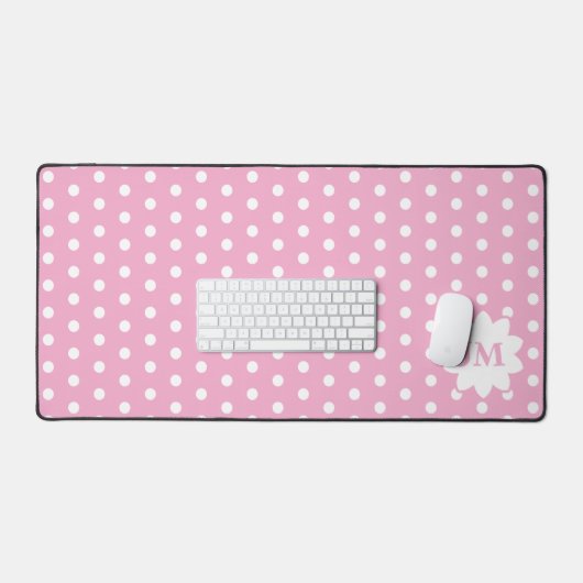 Roze en Wit Polka Dot Monogram Bureaumat (Keyboard & Muis)