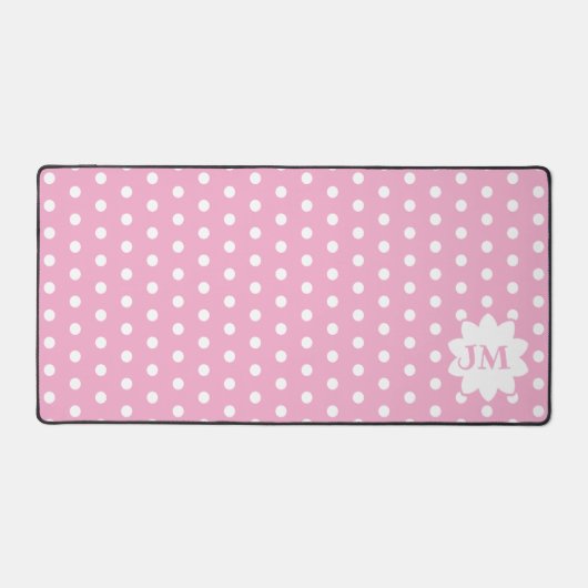 Roze en Wit Polka Dot Monogram Bureaumat (Voorkant)