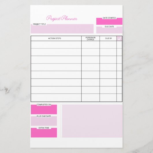Roze en wit Project Planner Sheet Briefpapier (Voorkant)