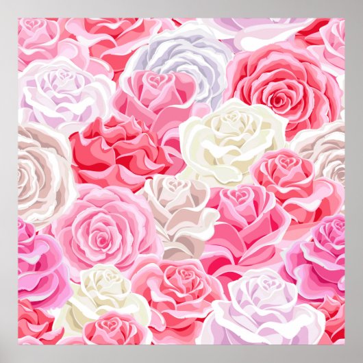 roze en wit rozen naadloos patroon. Flowers tex Poster (Voorkant)