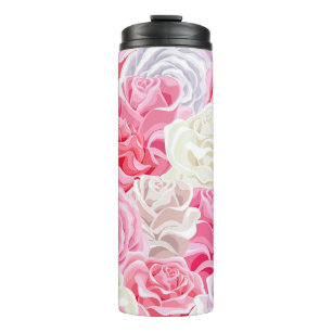 roze en wit rozen naadloos patroon. Flowers tex Thermosbeker