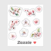 Roze en Wit Sakura Kersenbloesem Bloemen Pack Sticker (Vel)
