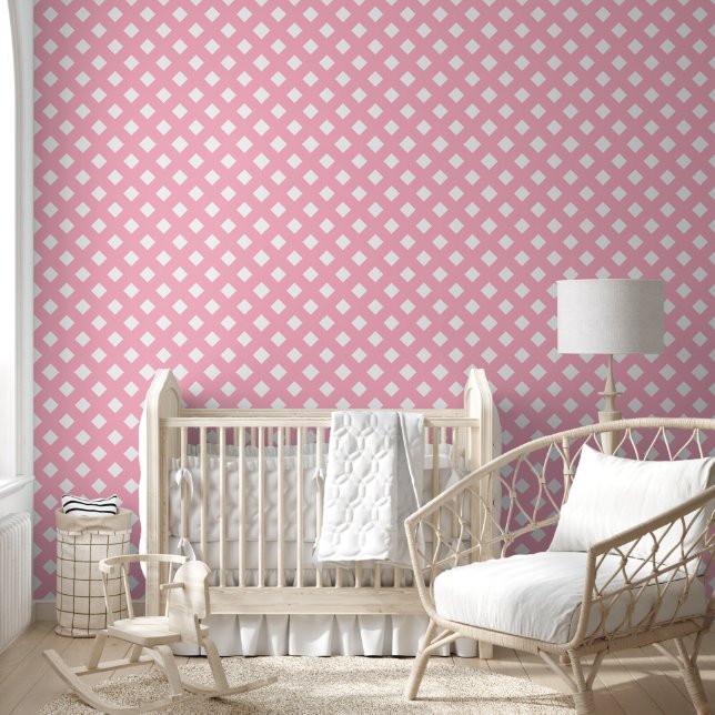 Roze en Wit Shabby Chique Lattice Patroon Behang (Kinderen)