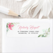 Roze en Wit Tropische Strandbloemen Etiket (Insitu)