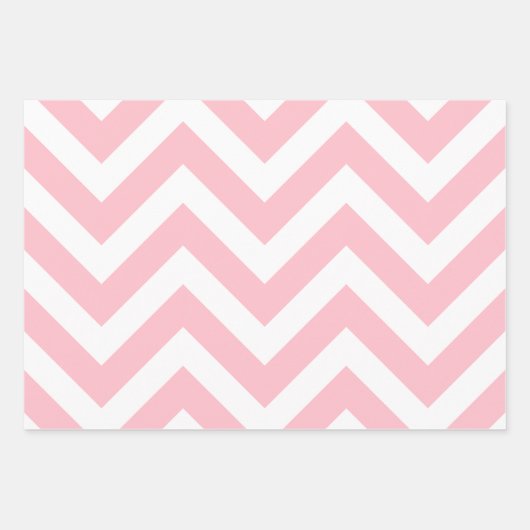 Roze en Wit Verschillende Maten Chevron Inpakpapier Vel (Voorkant)