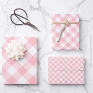 Roze en Wit Verschillende Maten Diagonaal Gingham Inpakpapier Vel