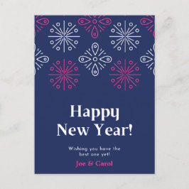 Roze en wit vuurwerk gelukkig nieuwjaar briefkaart