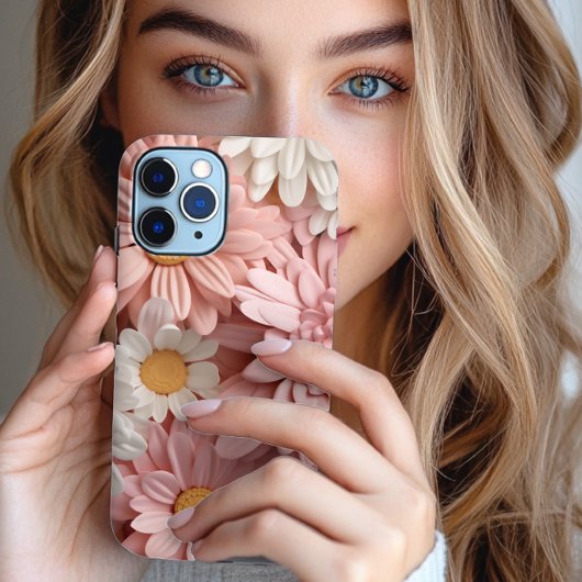 Roze en witte 3D daisy bloem Case-Mate iPhone Case