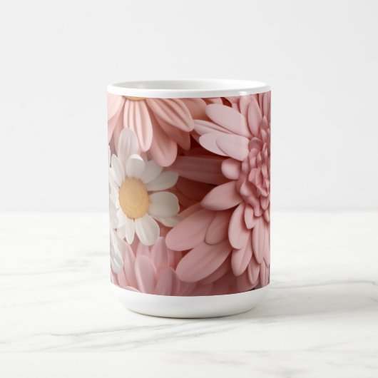 Roze en witte 3D daisy bloem Koffiemok (Center)