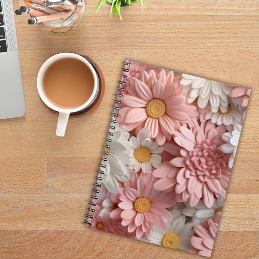 Roze en witte 3D daisy bloem Notitieboek