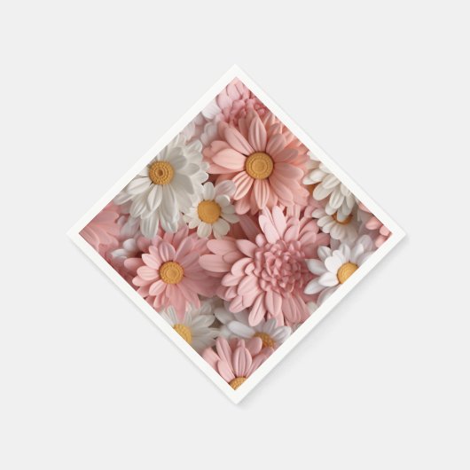 Roze en witte 3D daisy bloem Servet (Hoek)