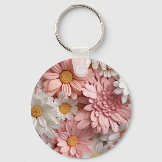 Roze en witte 3D daisy bloem Sleutelhanger (Achterkant)