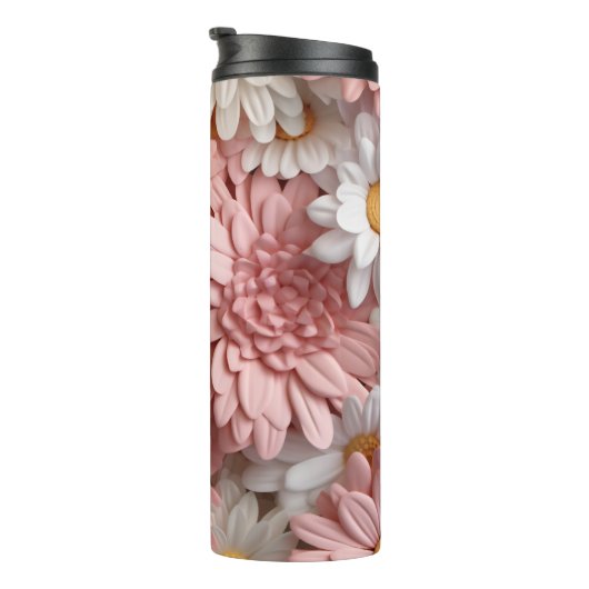 Roze en witte 3D daisy bloem Thermosbeker (Geroteerd rechts)