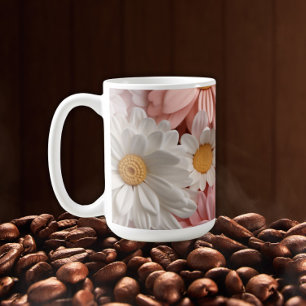 Roze en witte 3D madeliefjesbloem Koffiemok