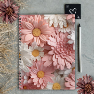 Roze en witte 3D madeliefjesbloem Notitieboek
