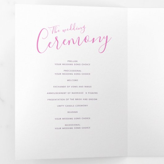 Roze en witte abstracte huwelijksceremonie drieluik programma (Binnenzijde eerst)
