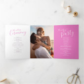 Roze en witte abstracte huwelijksceremonie drieluik programma (Binnen)