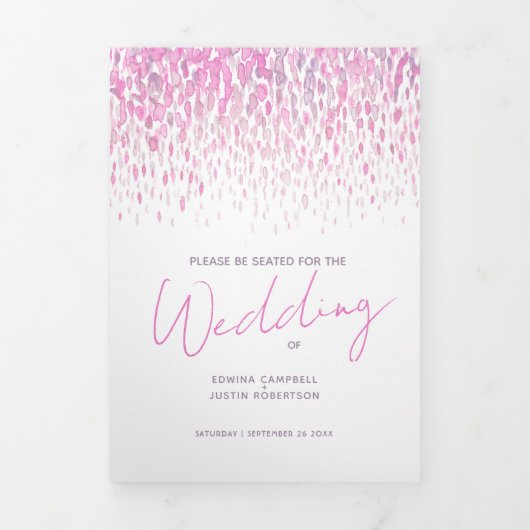 Roze en witte abstracte huwelijksceremonie drieluik programma (Cover)